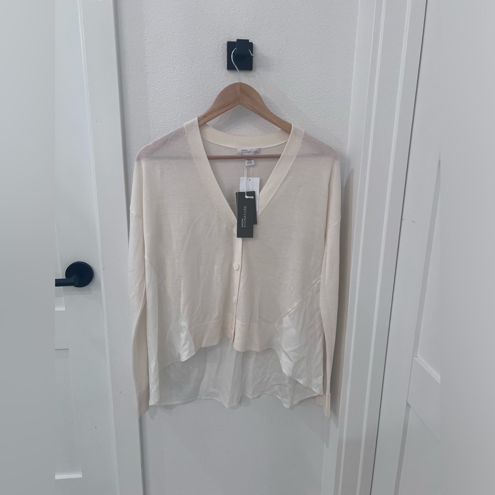 Nordstrom signature silk blouse merino wool cardigan